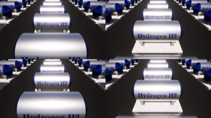 蓝色h2氢燃料罐可再生生态未来生态概念电网储能4k