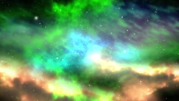 宇宙中充满活力的绿色云和星星的动画