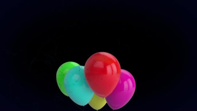 黑色背景上彩色漂浮气球的动画