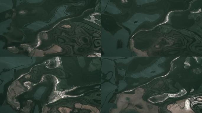 抽象平滑流体，橄榄绿，卡其色绿色水反射背景素材。