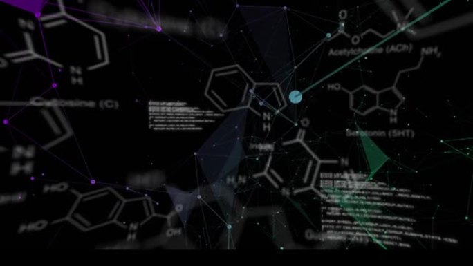 黑色背景上的科学数据处理和连接网络动画