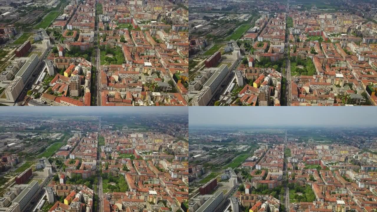 意大利晴天时间米兰城市景观屋顶空中全景4k