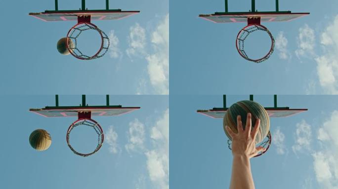 盖伊运动员在操场上用篮球训练，将球扔进环4k