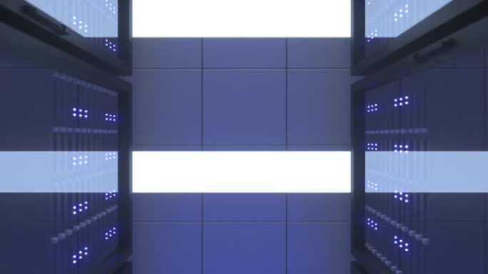 网络安全服务器机房或加密货币采矿场中的数据中心计算机机架