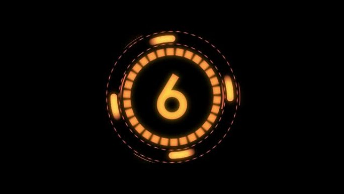 易于使用的透明背景上的十对一数字未来倒计时计时器，彩色橙色旋转圆圈图形