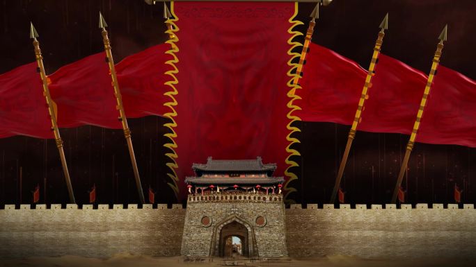 中国古典戏曲旗帜飘扬高清舞台视频背景动画