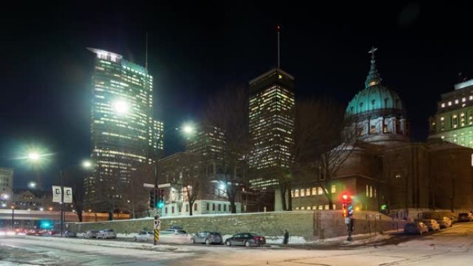 蒙特利尔市vy之夜的延时视图。加拿大最大的城市