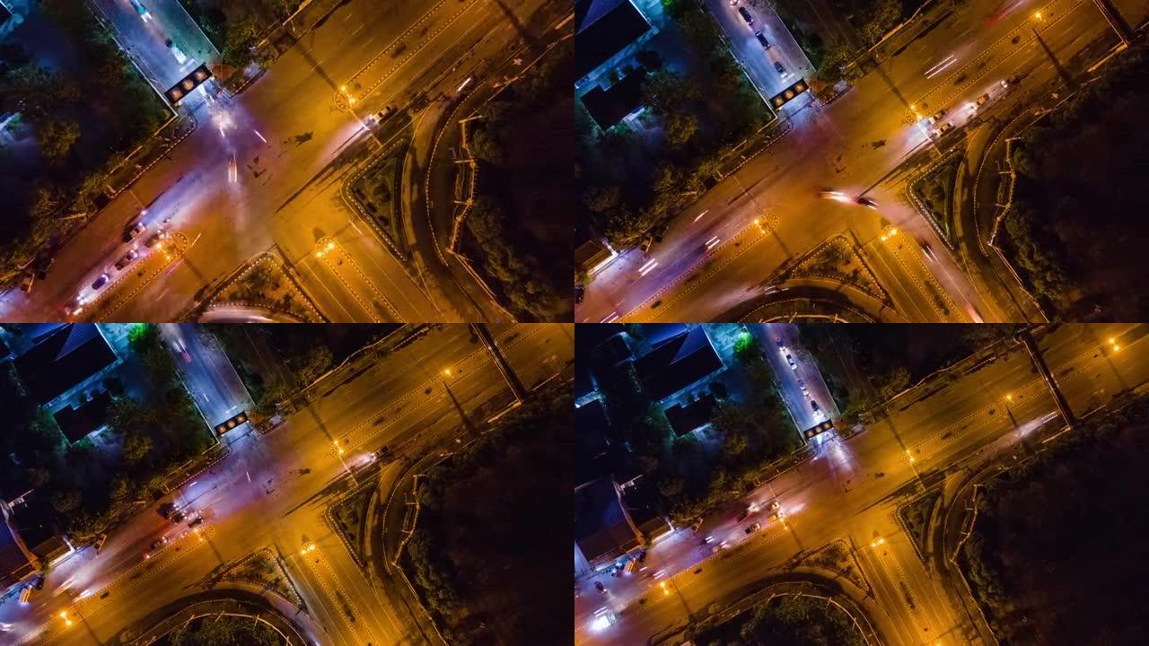 夜间过马路的头顶镜头，超延时或延时视频