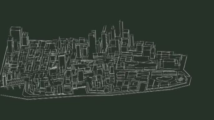 超现代城市设计与规划的三维动画概念。空中。