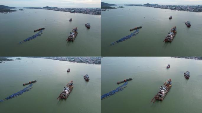 泰国宋卡传统渔船和港口的空中无人机俯视图