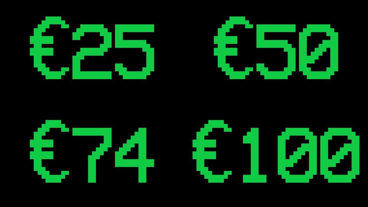 欧元从0上升到100-数字计数器数字0-100-以百分比加载进度条-0-100 €-从100增加到0