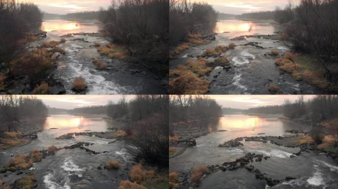 河流流经湿地，流向朝阳