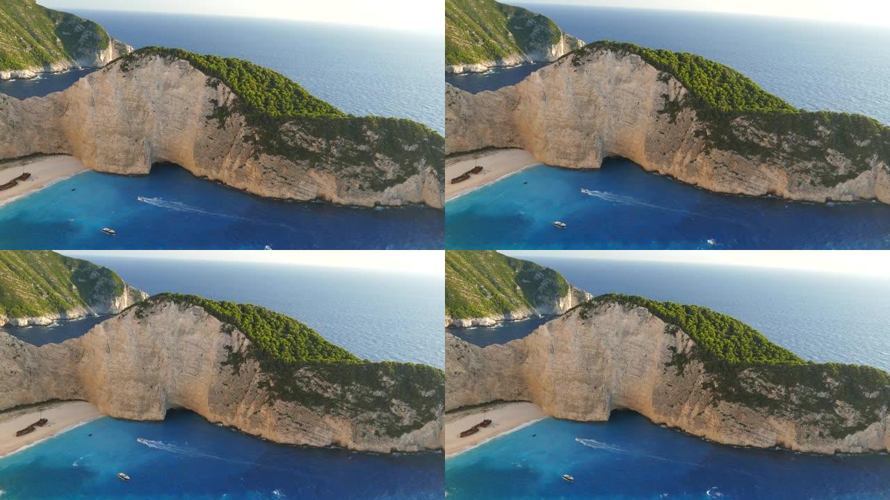 希腊Vromi港扎金索斯悬崖周围海湾的4k视频全景