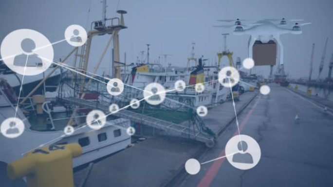 无人机与港口包裹的连接网络动画