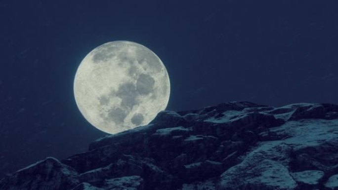 山峰上的满月壮丽风光夜色迷人静谧