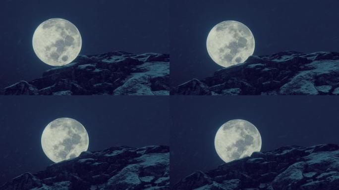 山峰上的满月壮丽风光夜色迷人静谧
