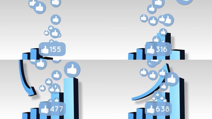 社交媒体图标和数字的统计和数据处理动画