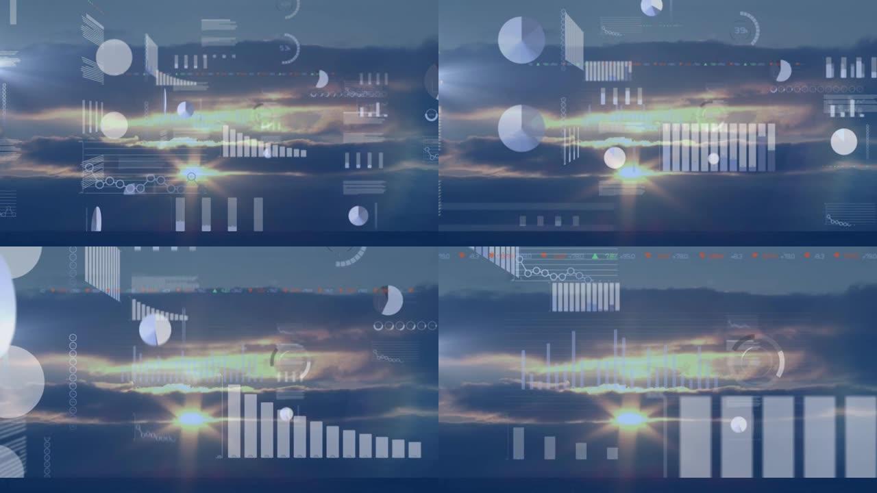 日落时分的统计和金融数据处理动画