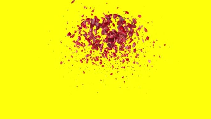 几个圆球的破裂和破裂-爆炸细菌-爆炸原子核-彩色爆炸动画，可循环-循环4k爆炸球-3D球臂-黄色背景