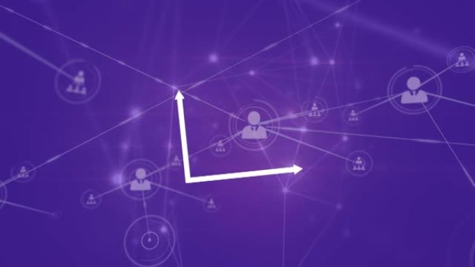 紫色背景上的图标统计和连接网络动画