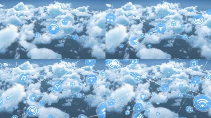 云和天空上的图标连接网络动画