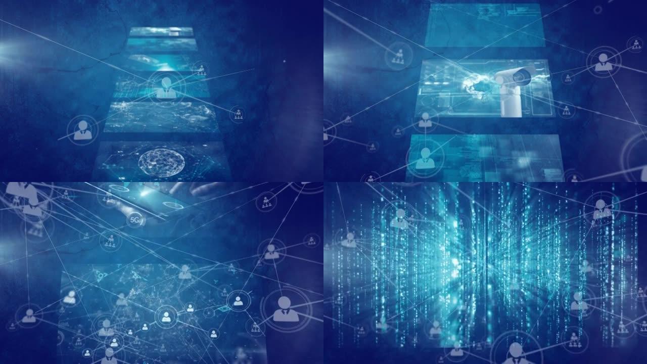 蓝色背景上连接网络的屏幕动画