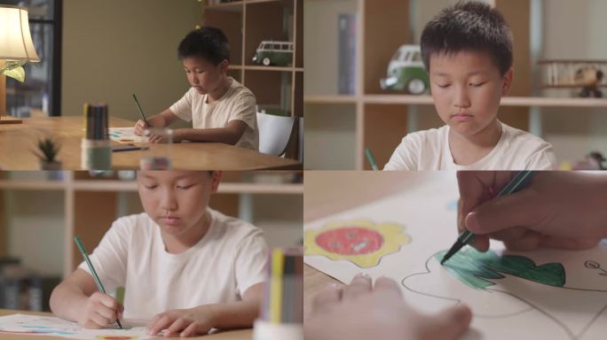幼儿园小孩小学生画画写作业