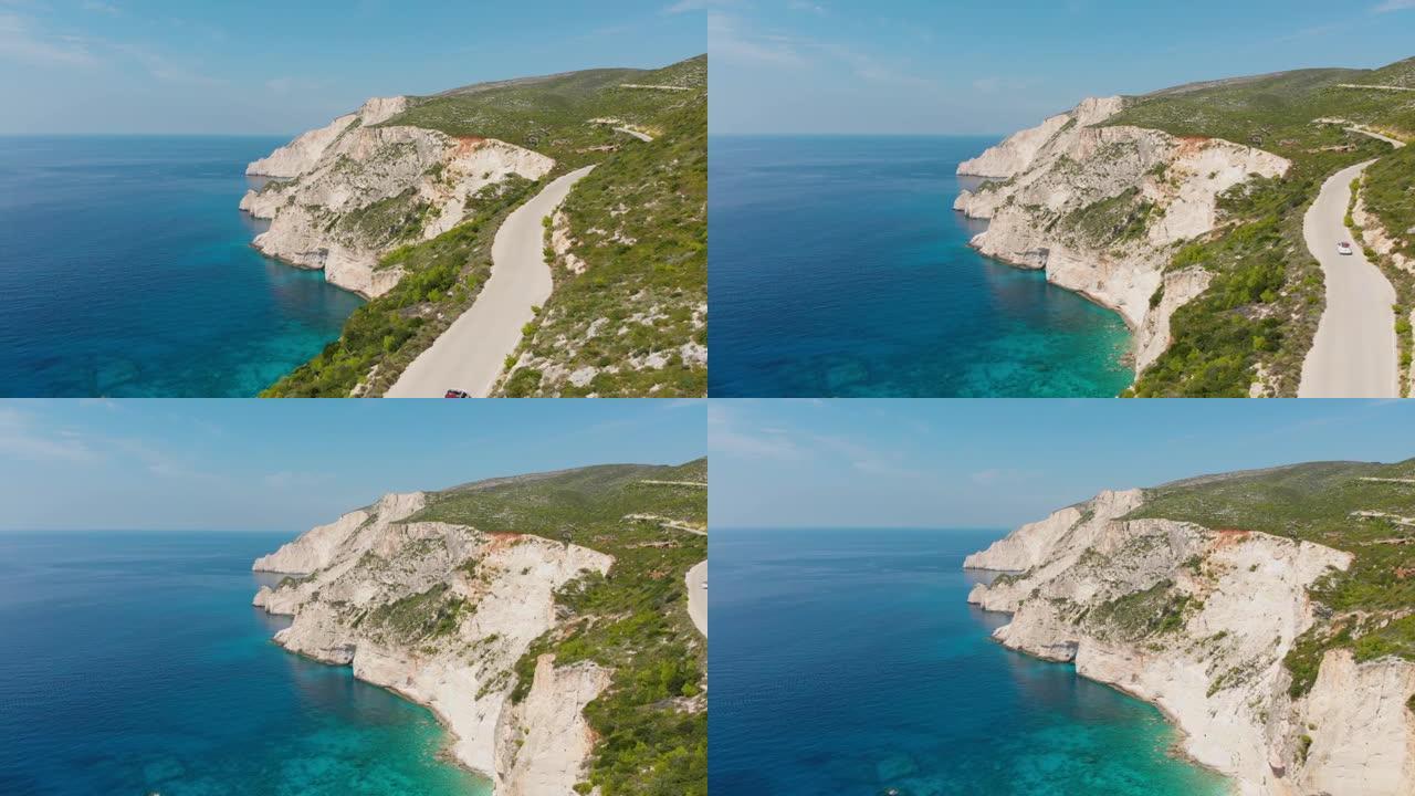 希腊扎金索斯悬崖上的4k视频无人机视图