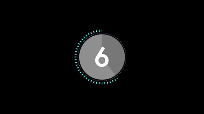 十对一 (10-1) 现代数字倒数计时器，在易于使用的透明背景下带有发光的蓝色圆圈条