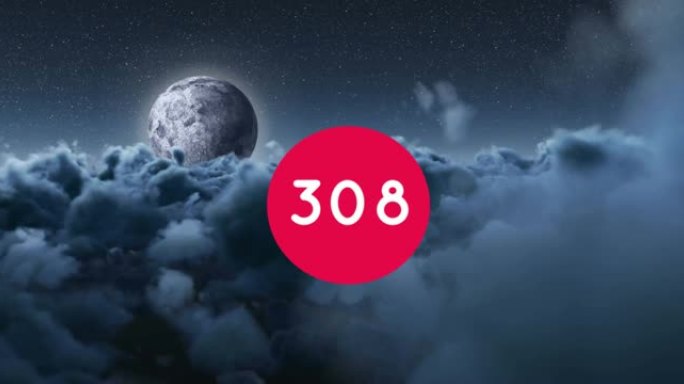 红色圆形横幅上的数字在乌云和灰色背景下的月亮上增加