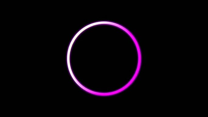 霓虹灯圈黑色背景下的空边框动画。4k照明