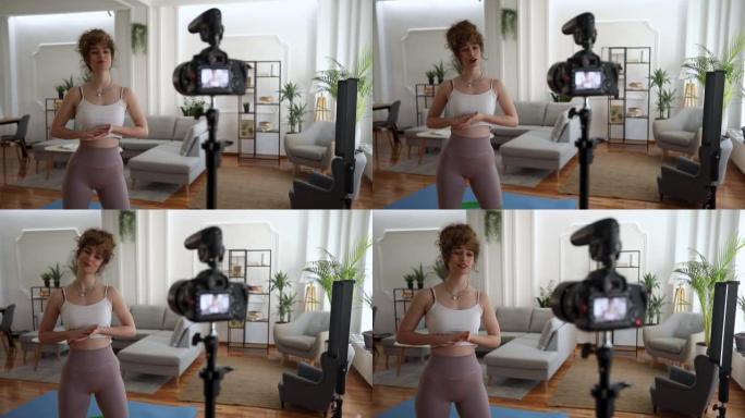 女性健身视频记录器拍摄