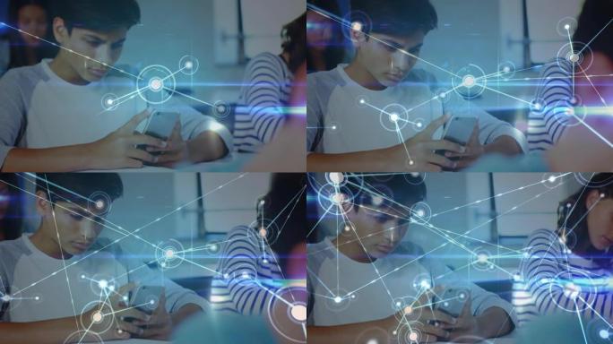 教室中使用智能手机在男生上移动的连接网络动画
