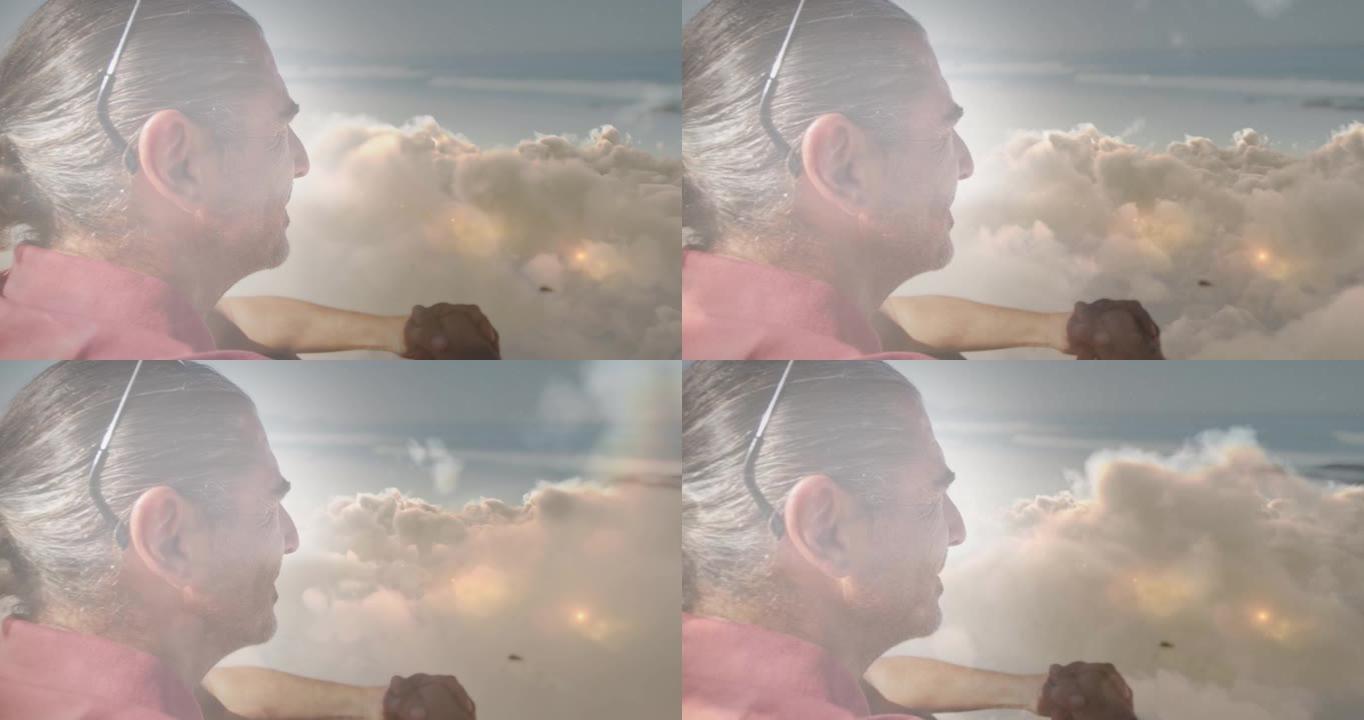老年人和云背景上的发光动画
