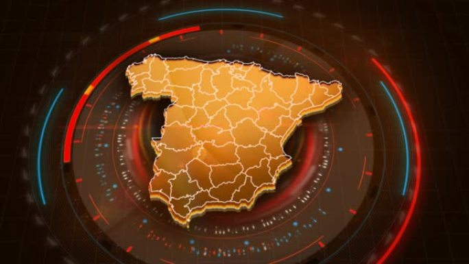 4k西班牙地图链接与未来平视显示器虚拟界面背景细节