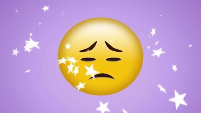 紫色背景上的悲伤表情图标动画