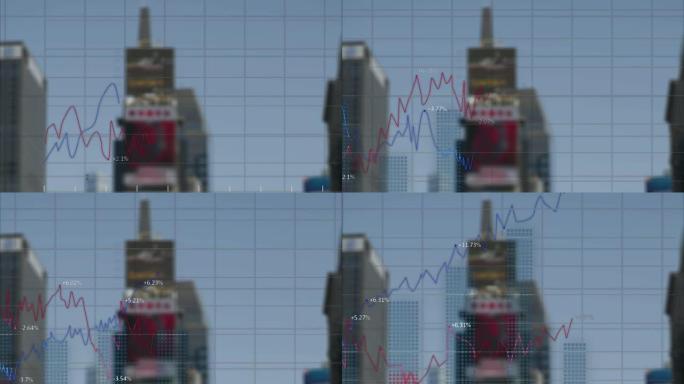现代建筑和城市景观上的数据处理动画