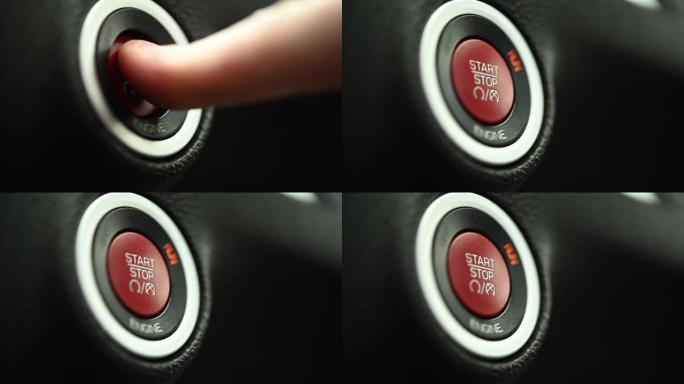 性能车辆内的发动机启动停止按钮。