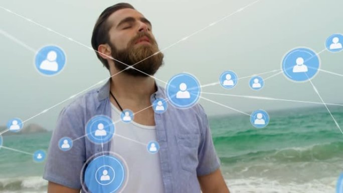 人与人的联系网络动画图标在海上放松