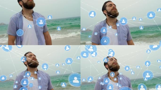 人与人的联系网络动画图标在海上放松