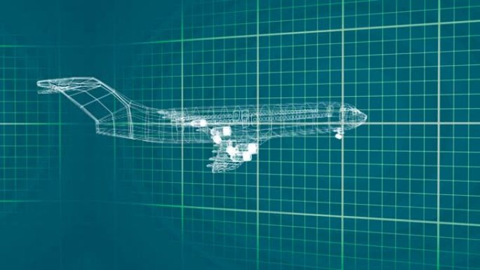 网格上旋转的3d飞机绘图动画