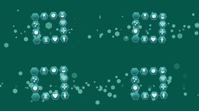 绿色背景上的医学图标动画