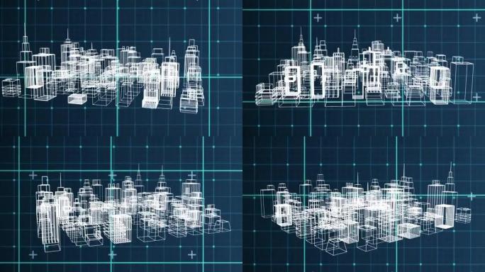 网格上的数字3d城市景观动画