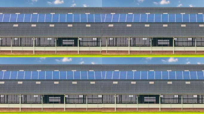 带有太阳能电池板屋顶的荷兰现代农舍的锅