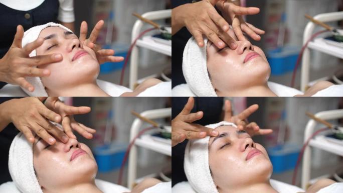 水疗中心面部按摩，专业美容师
