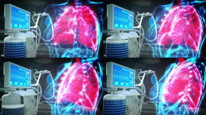 肺和ICU肺呼吸机，cg医疗3D动画