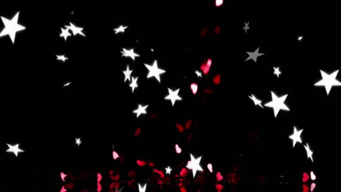 红心白星落在黑色背景上的动画