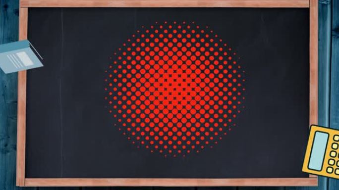 笔记本和计算器在黑板上的红点上弹跳的动画