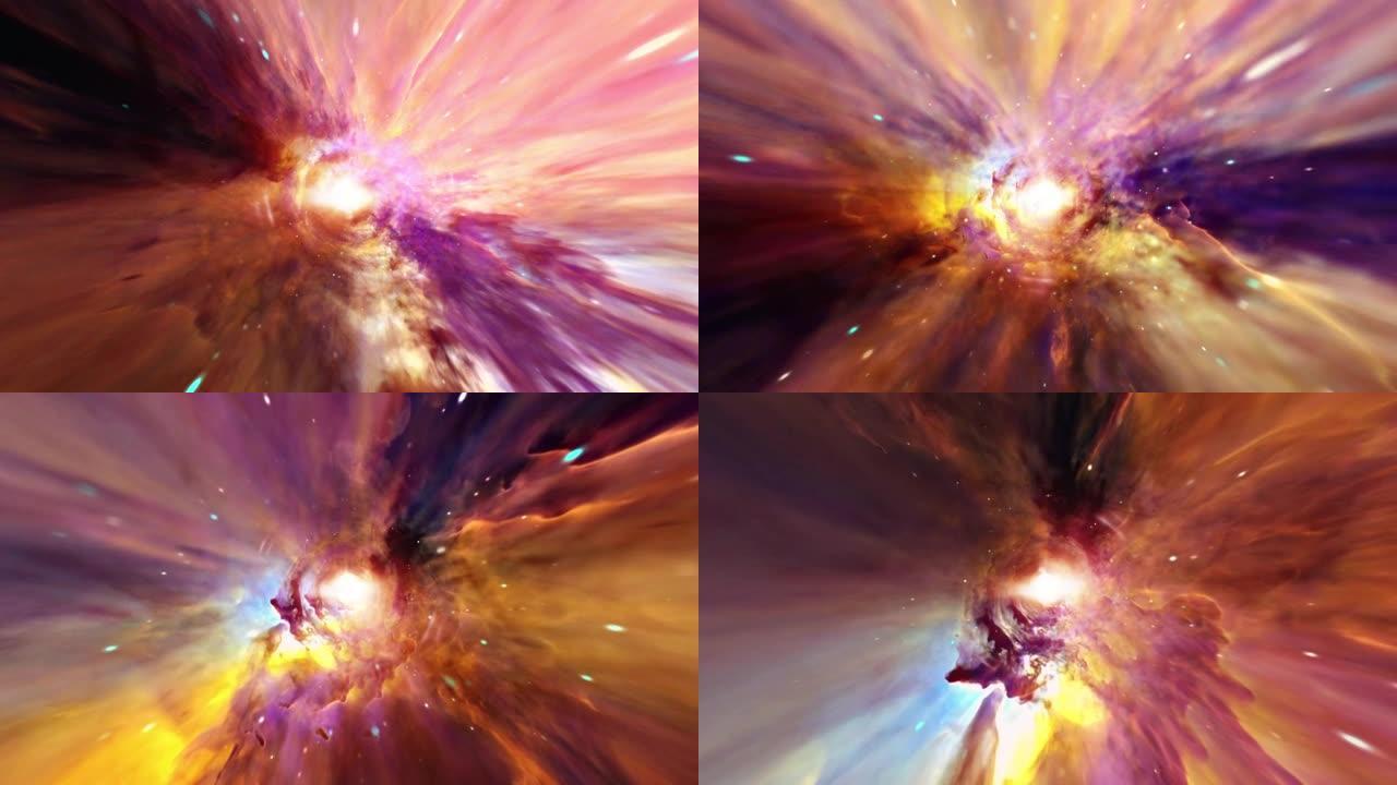 通过时空涡旋的抽象彩色超空间隧道。4K 3D循环科幻星际空间穿越虫洞。超新星光在网络空间中的抽象隐形