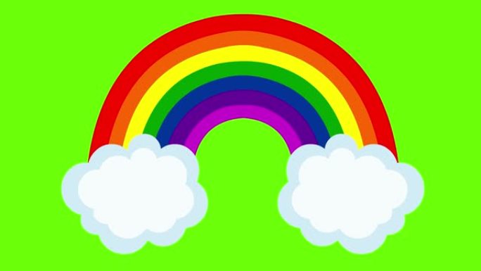 彩绿背景上有云的彩虹的循环动画
